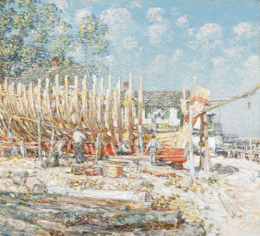 Building the Schooner, Provincetown - by Childe Hassam