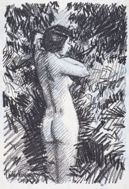 Nude (recto), Joseph Pennell cancelled stone (verso) - by Childe Hassam