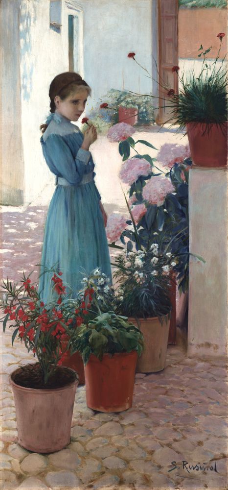 The girl with carnation (Teresa Mirabent Planas) - by Santiago Rusiñol