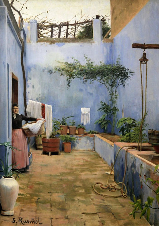 The blue patio - by Santiago Rusiñol