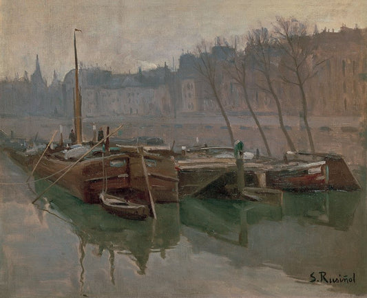 Boats on the Seine - by Santiago Rusiñol