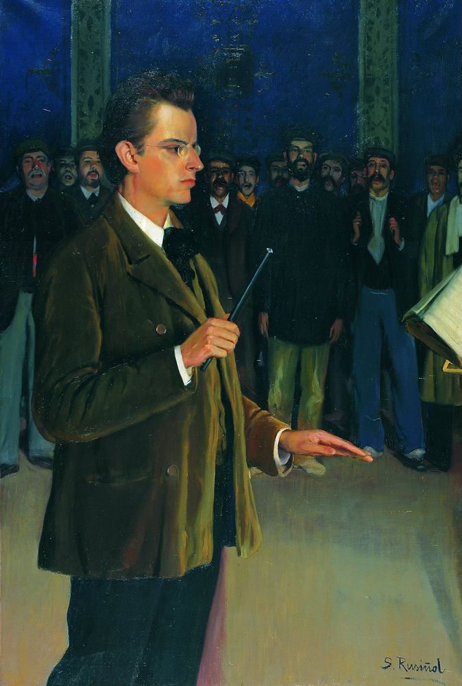 Enric Morera directing the choir "Catalunya Nova" - by Santiago Rusiñol