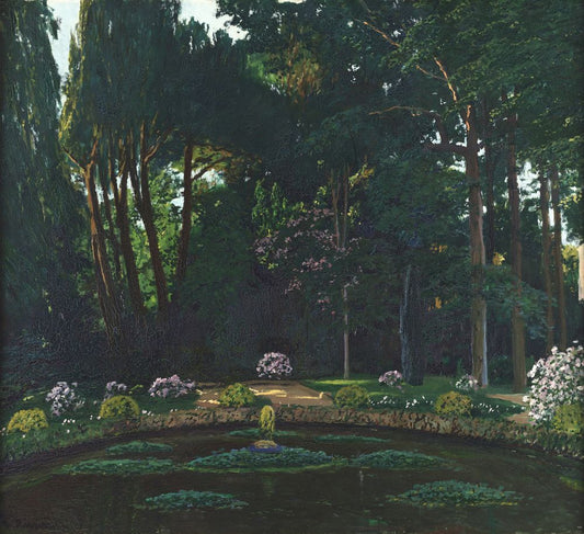 Landscape "Parc Badés fountain" - by Santiago Rusiñol