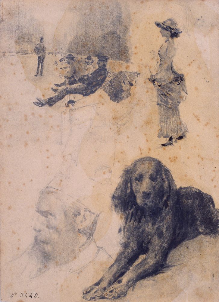 Figure Studies and Study of Dog - by Santiago Rusiñol