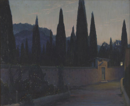 Entrance to the Sóller cemetery at night - by Santiago Rusiñol