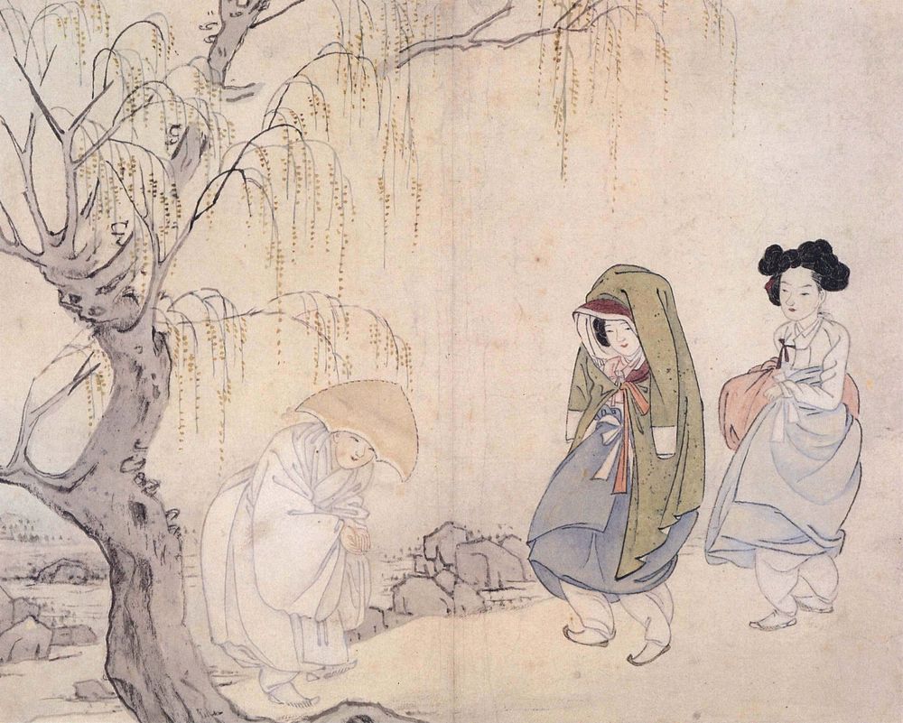 A Buddhist Nun Greeting a Gisaeng - by Sin Yun-bok