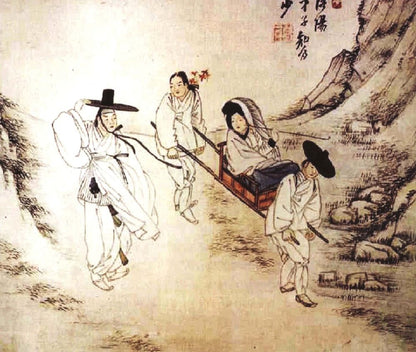 Leading a Gisaeng, Passing on the Red Leaves - by Sin Yun-bok