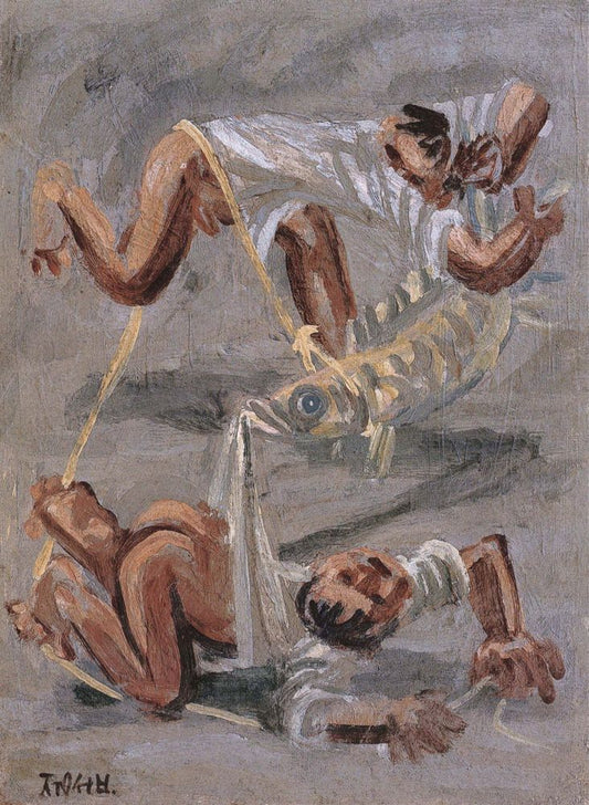 Two Boys Playing with Fish - by Lee Jung-seob