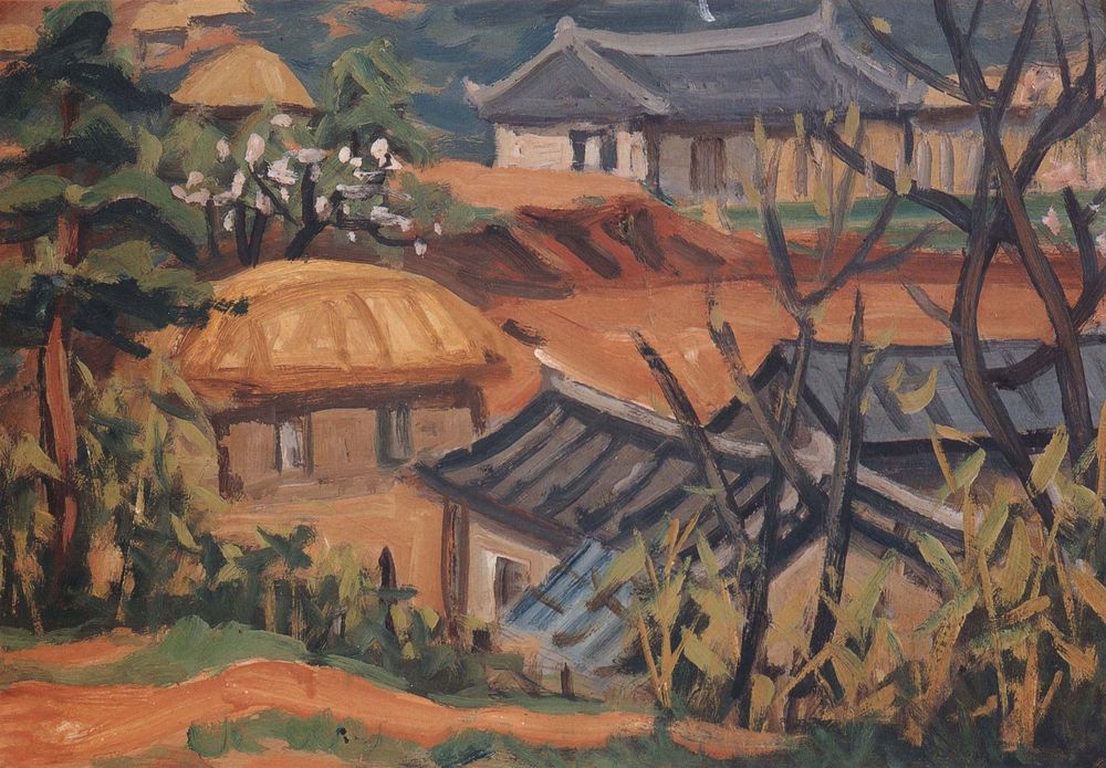 Village with Peach Blossom - by Lee Jung-seob