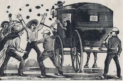 Men fighting near a horse and carriage - by José Guadalupe Posada