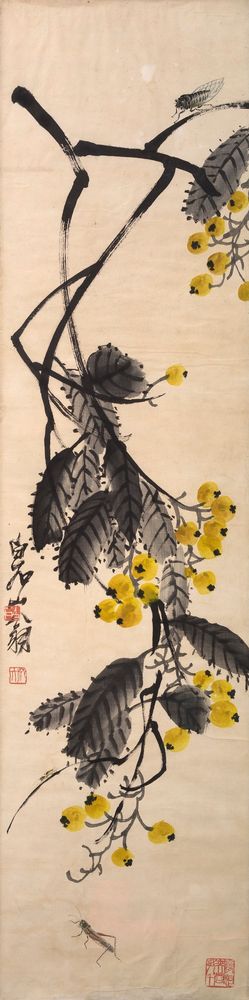 Plum tree and three insects - by Qi Baishi