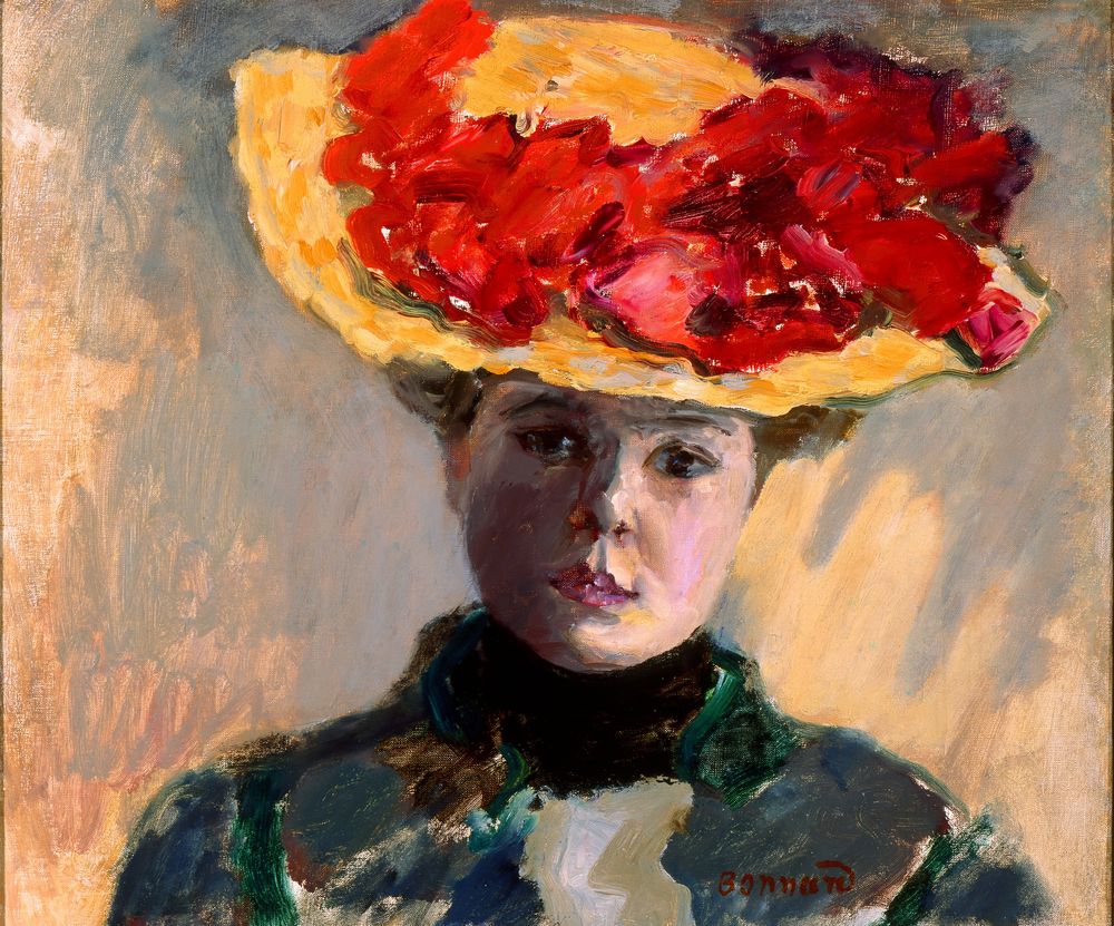 Girl in Straw Hat (Femme au chapeau rouge) - by Pierre Bonnard