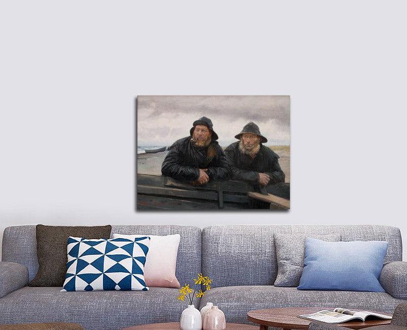 Two Fishermen - by a boat - by Michael Ancher