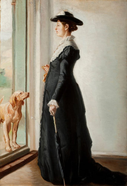 Anna Ancher standing in the doorway - by Michael Ancher