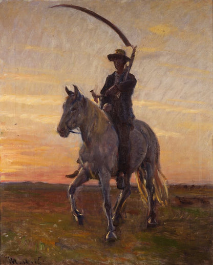 Young harvester riding home - by Michael Ancher