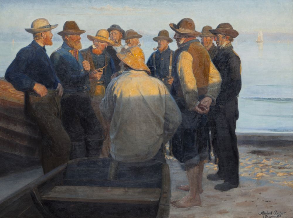 Fishermen on the Beach on a Peaceful Summer´s night - by Michael Ancher