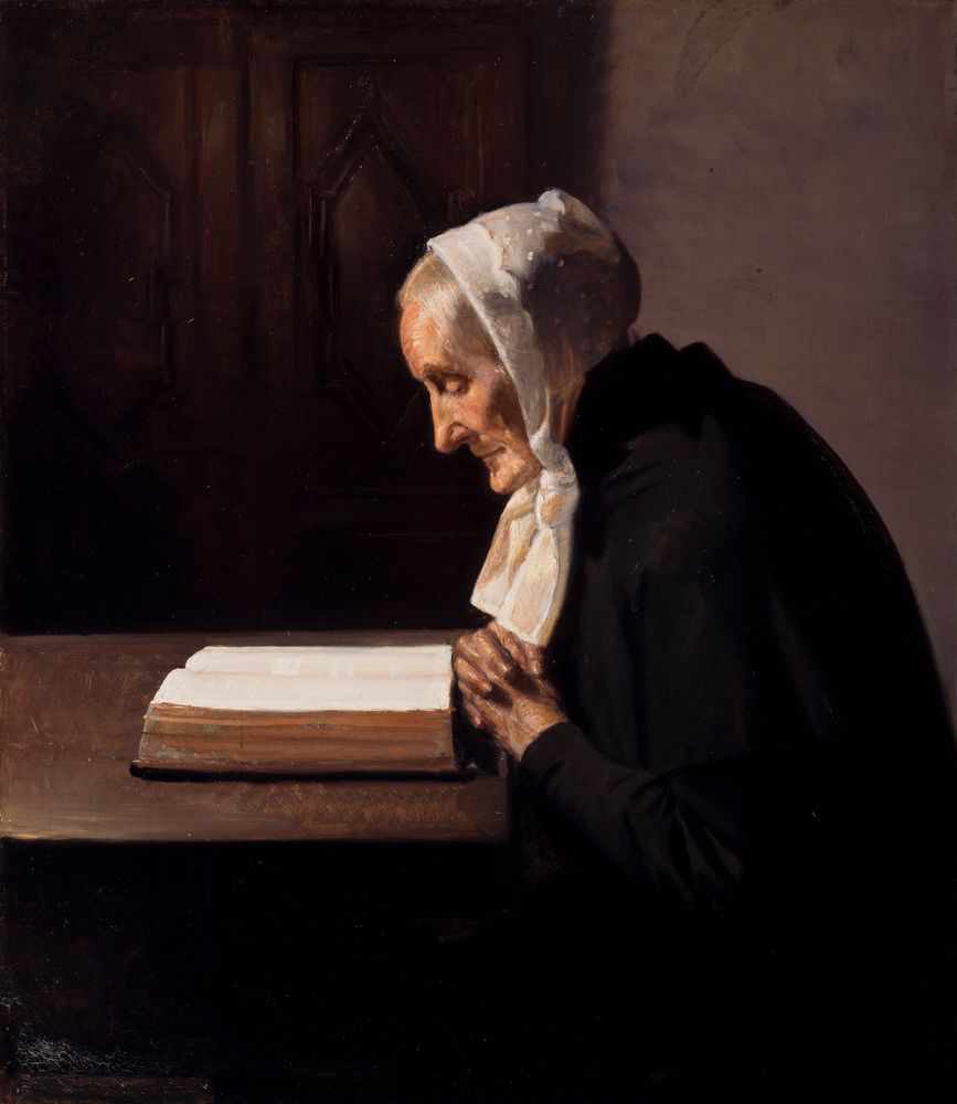 Mrs Brøndum reading the Bible - by Michael Ancher