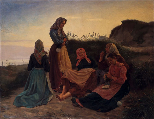 Girls gossiping on a hill. Summer evening. Skagen - by Michael Ancher