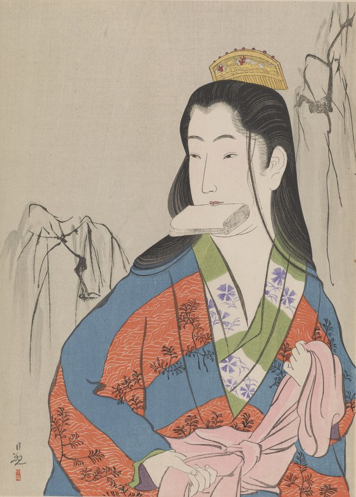 Courtesan tying her sash, from the series Patterns of Four Seasons - by Kobayashi Kiyochika