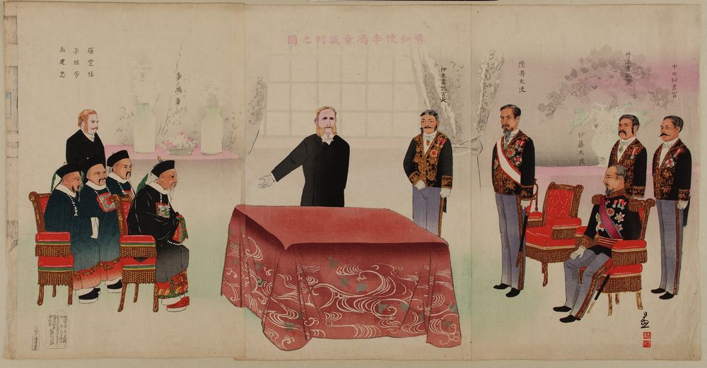 Peace negotiation with Li Hongzhang - by Kobayashi Kiyochika