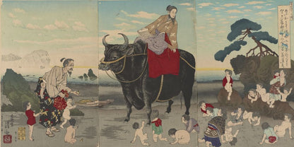 Sugawara Michizane riding an ox - by Kobayashi Kiyochika