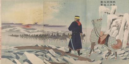 The army advancing over ice to attack Weiheiwei - by Kobayashi Kiyochika