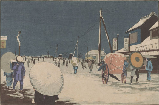 Ryōgoku in Snow - by Kobayashi Kiyochika