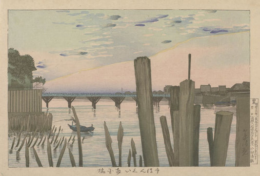 Ryōgoku Bridge viewed from Senhonkui - by Kobayashi Kiyochika