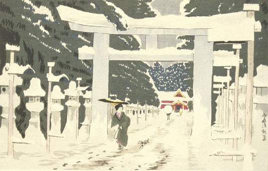 Heavy Snow at Tōshōgū Shrine in Ueno - by Kobayashi Kiyochika