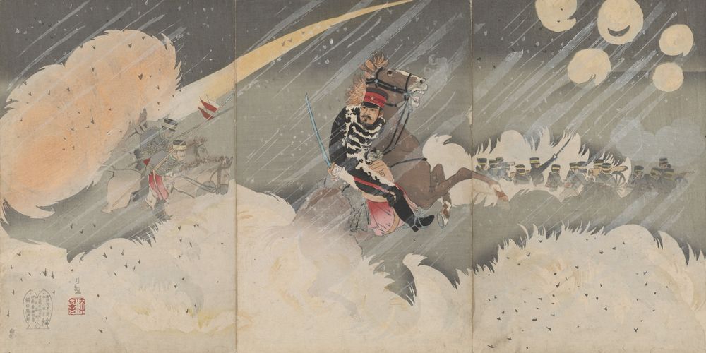 General Otera at the battle of Temma-Rei - by Kobayashi Kiyochika