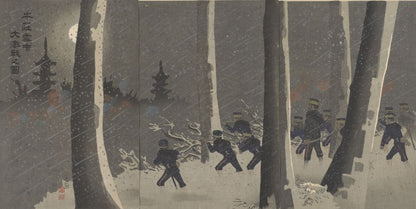 Picture of violent battle in the snow near Newchang - by Kobayashi Kiyochika