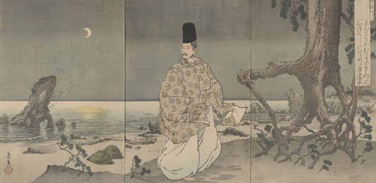 The poet Sugawara Michizane at the seashore - by Kobayashi Kiyochika