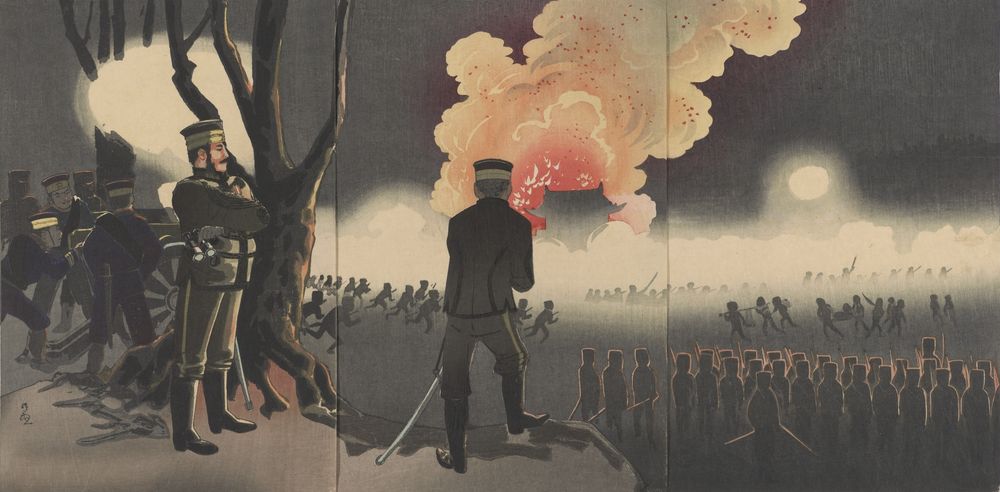 The fall of Chinchow fort - by Kobayashi Kiyochika