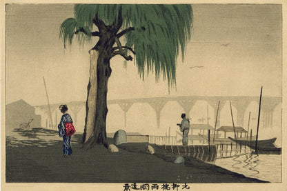 Distant View of Ryōgoku from Motoyanagi Bridge - by Kobayashi Kiyochika