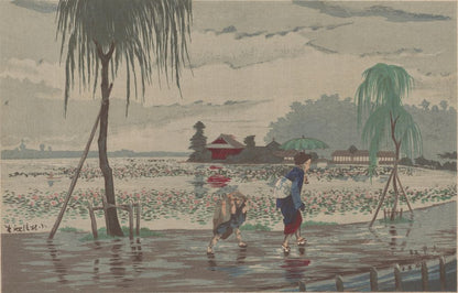 Along Shinobazu Pond in the Rain - by Kobayashi Kiyochika