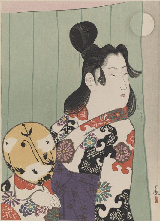 Courtesan gazing at the moon, from the series Patterns of Four Seasons - by Kobayashi Kiyochika