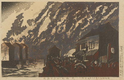 Looking at the Fire at Hisamatsucho, February 11, 1881 - by Kobayashi Kiyochika