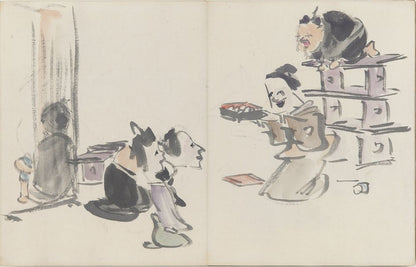 Sketchbook depicting Kabuki play Terokoya - by Kobayashi Kiyochika