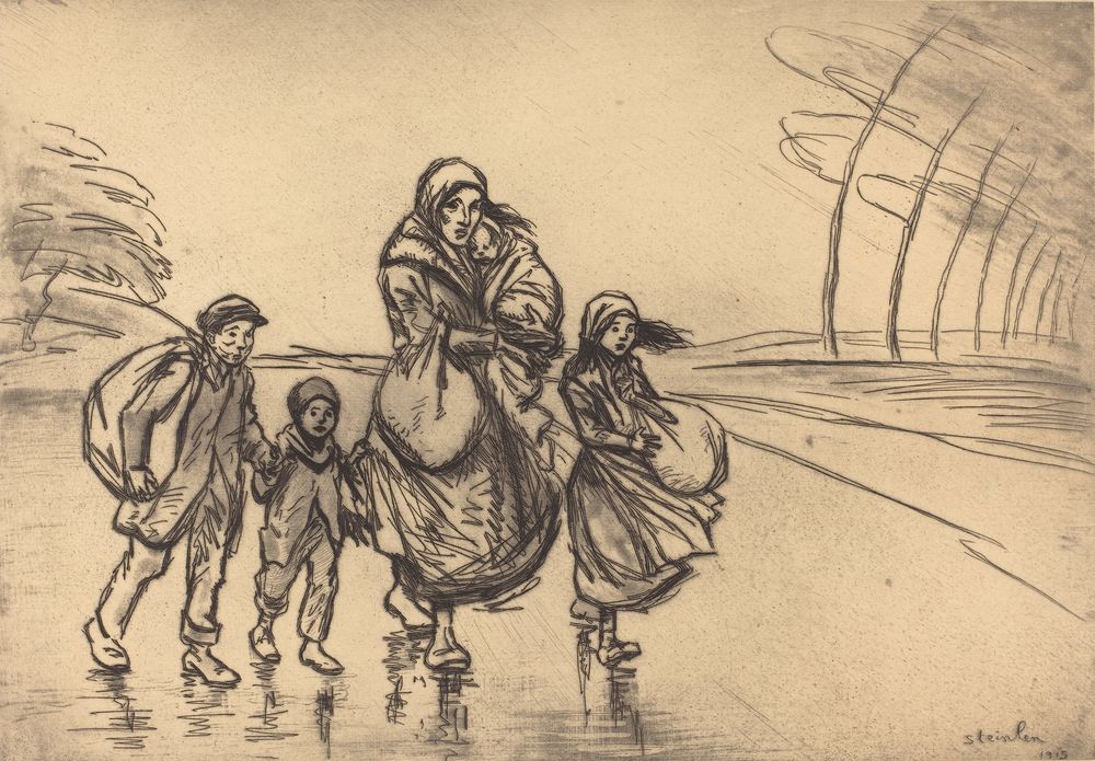 In the Rain: Mother and Children (Sous la pluie: La mere et les enfants) - by Théophile Steinlen