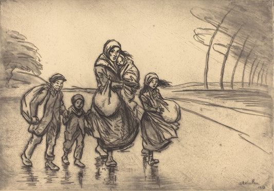 In the Rain: Mother and Children (Sous la pluie: La mere et les enfants) - by Théophile Steinlen