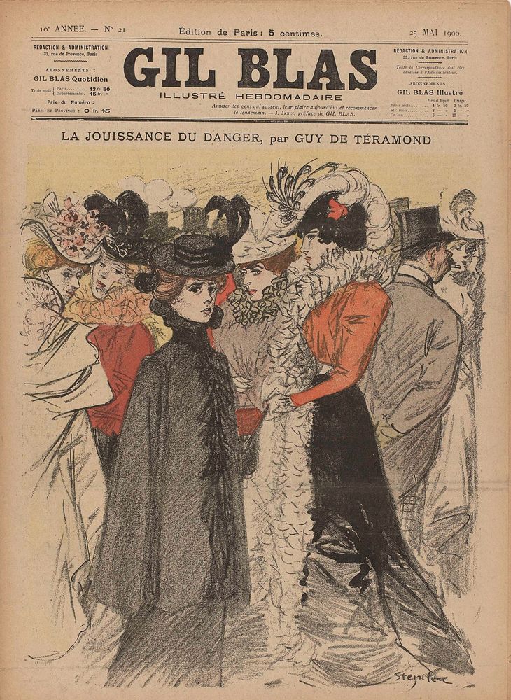 Gil Blas, Illustré Hebdomadaire, 25 Mai 1900, 10e année, No. 21 : La Jouissance du danger, (...) - by Théophile Steinlen