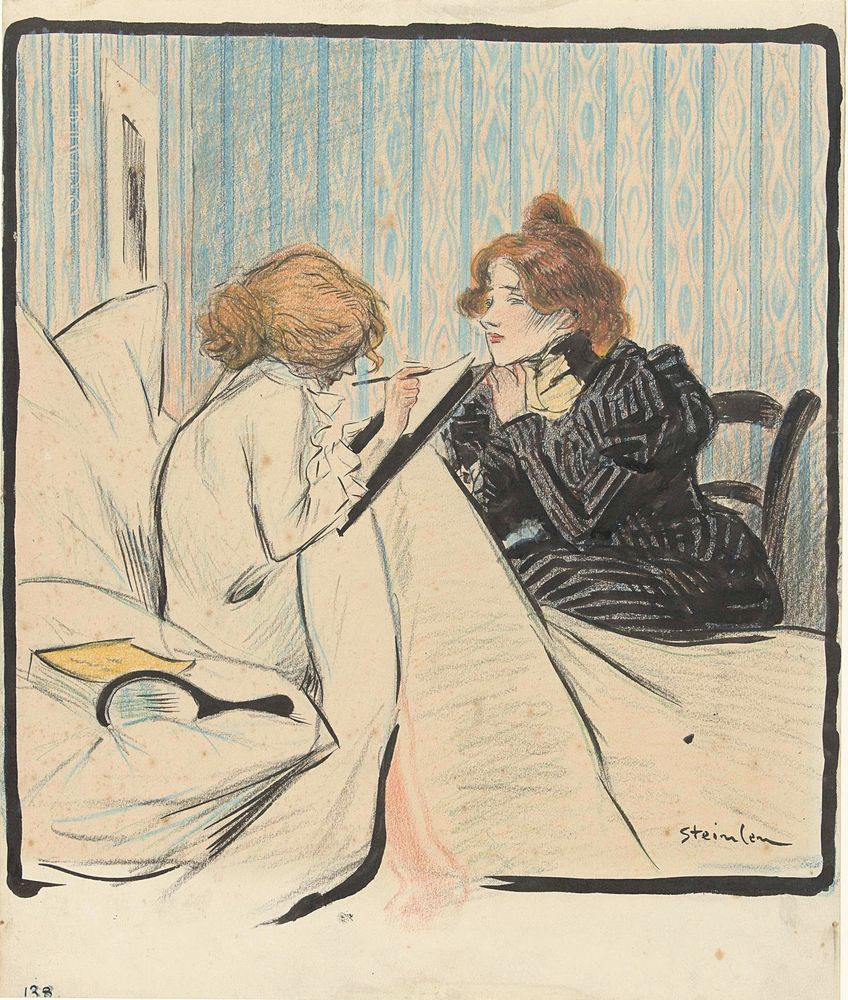 Twee vrouwen in een slaapvertrek - by Théophile Steinlen