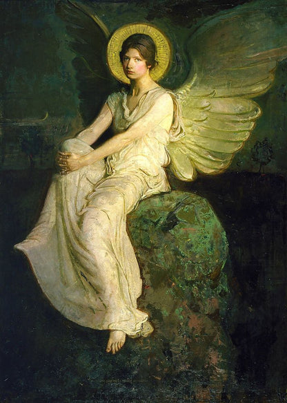 Winged Figure Seated Upon a Rock - by Abbott Handerson Thayer