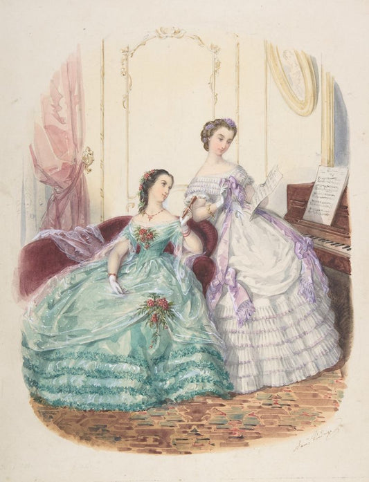 Fashion Study: Two Women in Evening Dress - by Adele-Anaïs Colin Toudouze