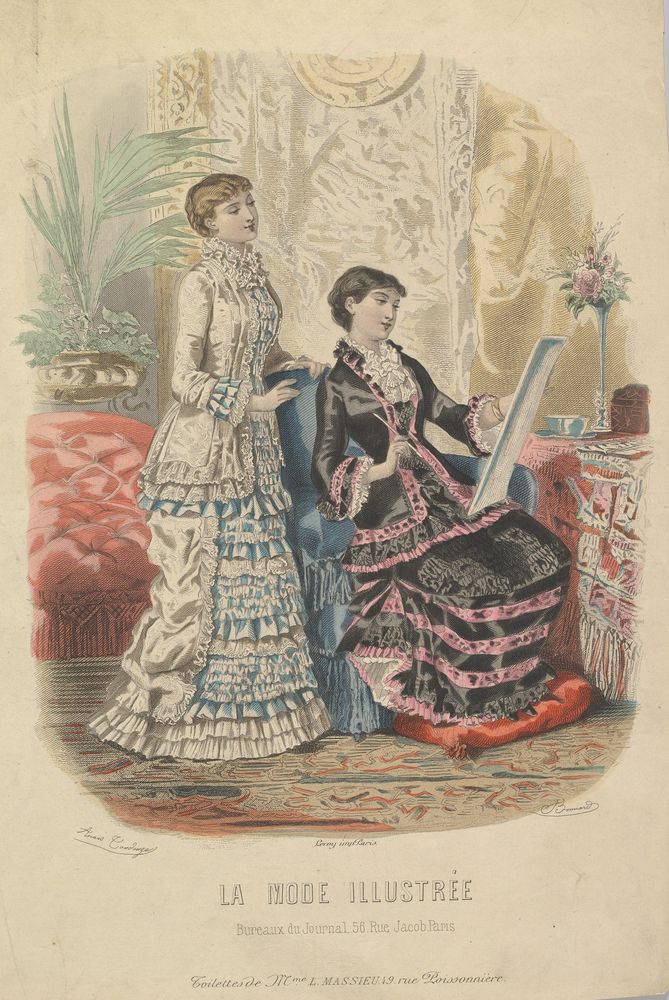 Toilettes de Mme. L. Massieu, from La Mode Illustrée - by Adele-Anaïs Colin Toudouze