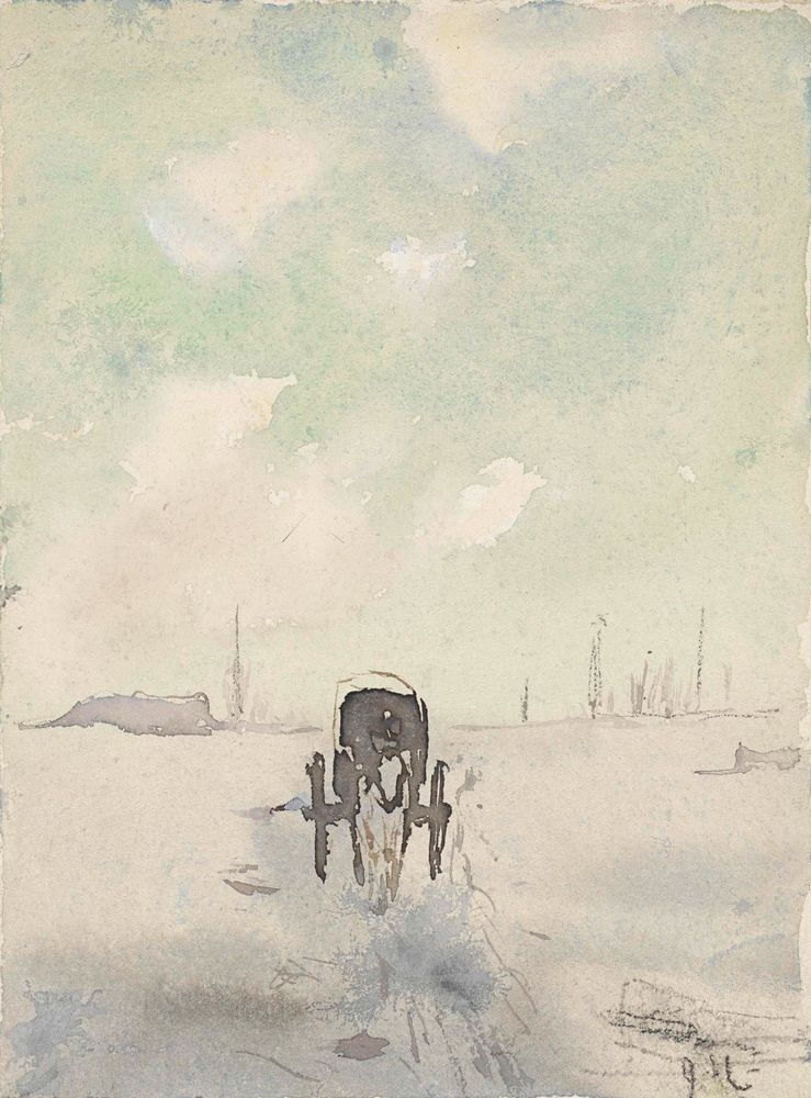 Winterlandschap met paard en wagen - by Adolf le Comte