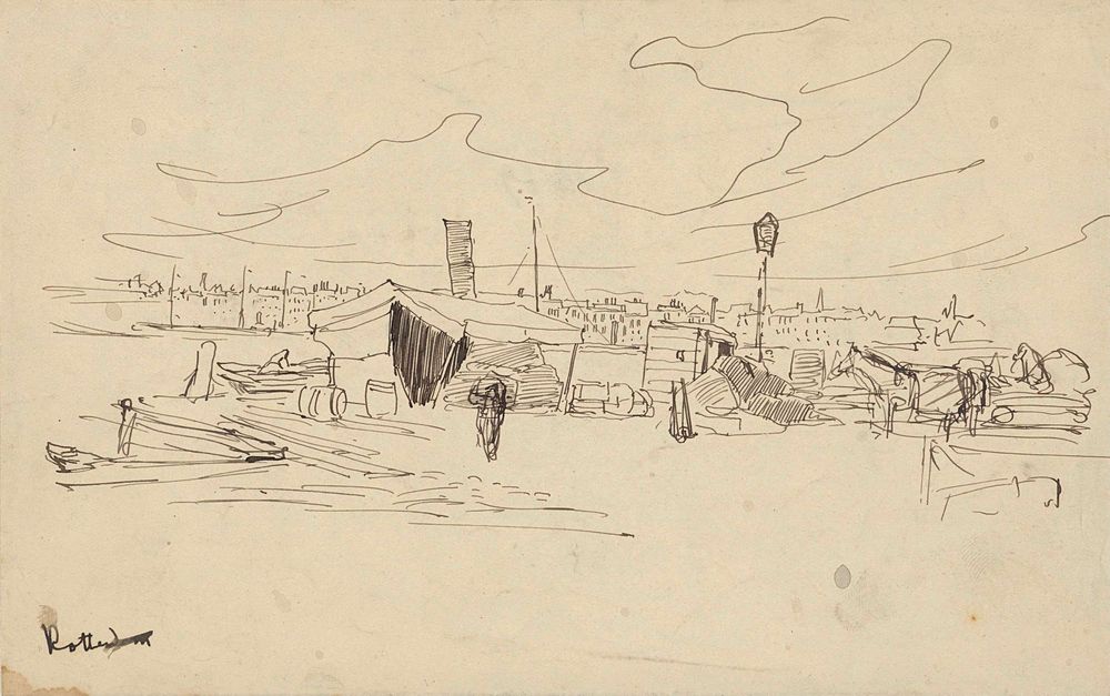 Havengezicht te Rotterdam - by Adolf le Comte