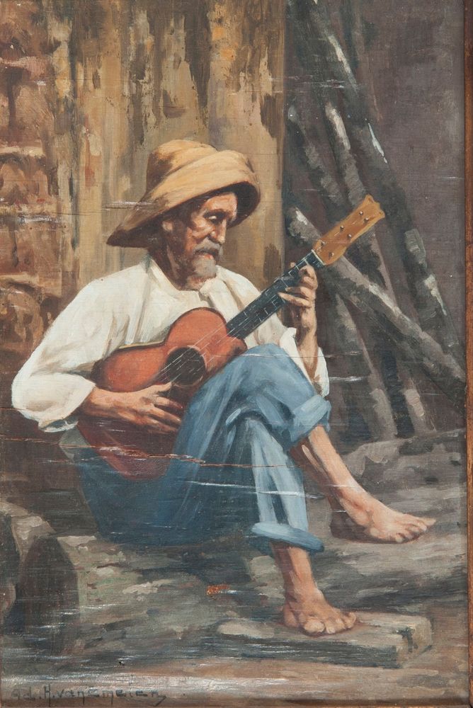 Negro com chapéu tocando violão* - by Adrien Henri Vital van Emelen