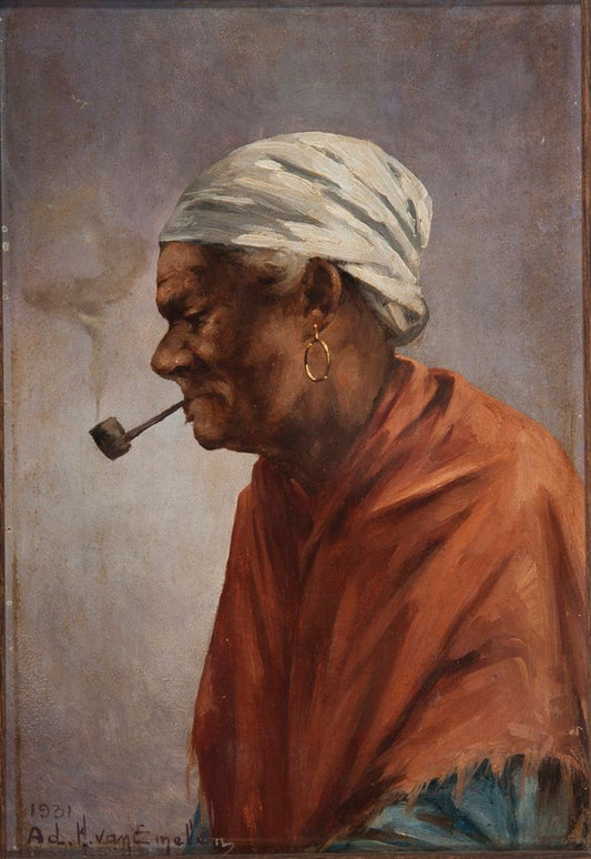 Mulher com cachimbo, turbante branco* - by Adrien Henri Vital van Emelen