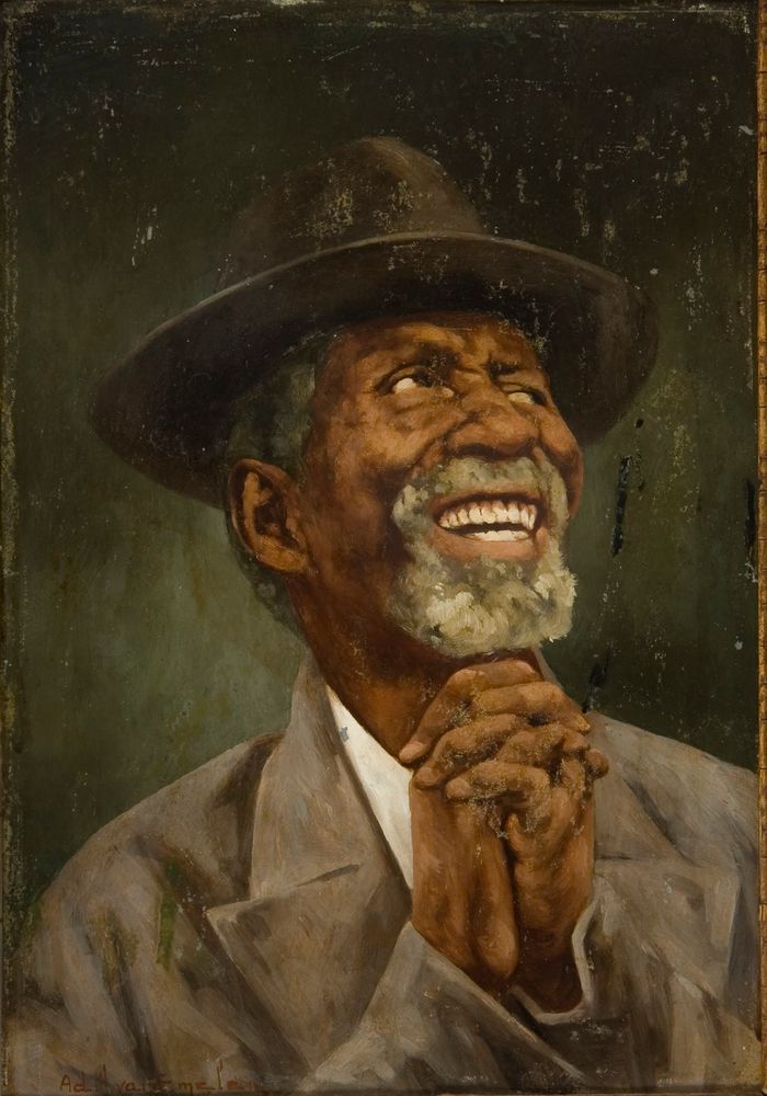 Negro sorridente com chapéu mãos cruzadas* - by Adrien Henri Vital van Emelen